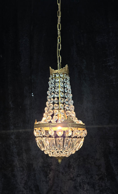 Traditional Antique French 1 Light Brass and Crystal Montgolfiere Chandelier