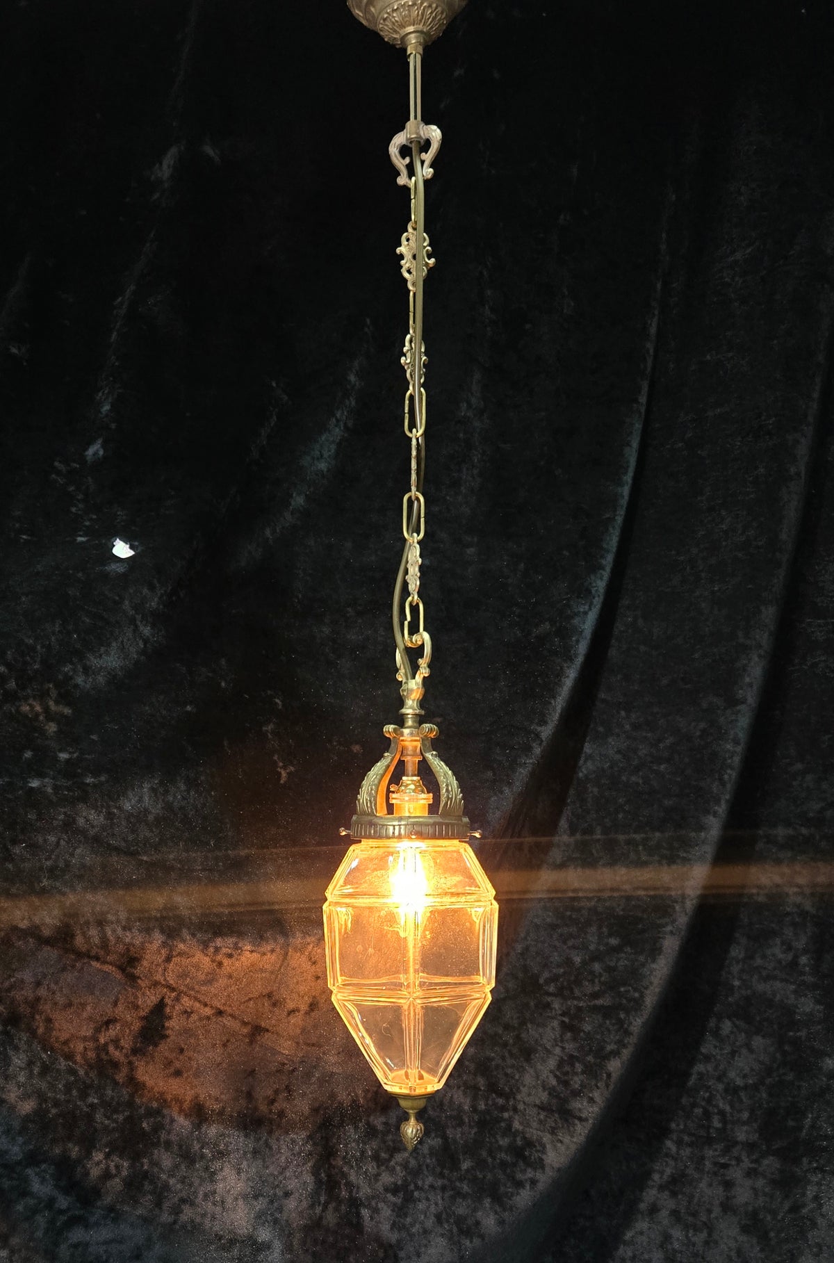 Traditional Vintage French Brass Geometric Clear Glass 1 Light Lantern