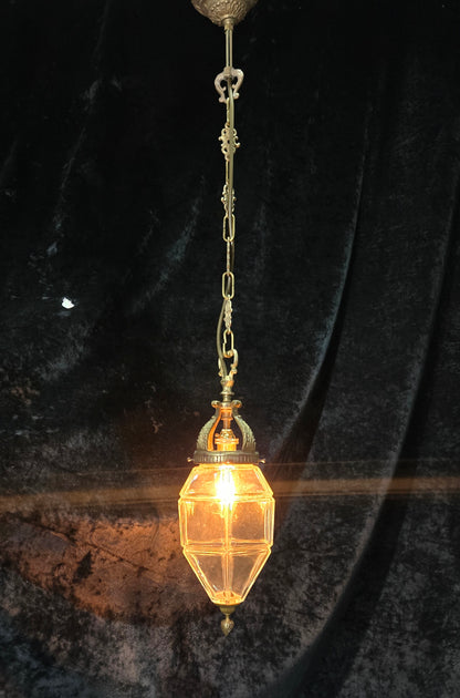 Traditional Vintage French Brass Geometric Clear Glass 1 Light Lantern