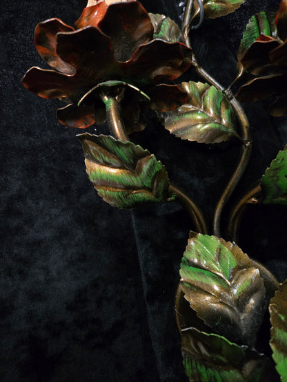Beautiful Pair Vintage Italian Toleware Florentine Flower Leaf Sconces Lights
