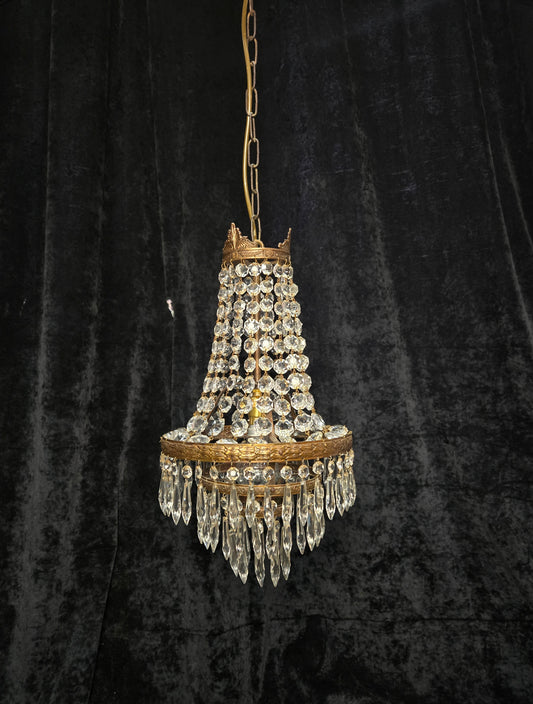 Beautiful Antique French 3 Tier Waterfall Montgolfiere Crystal Brass Chandelier