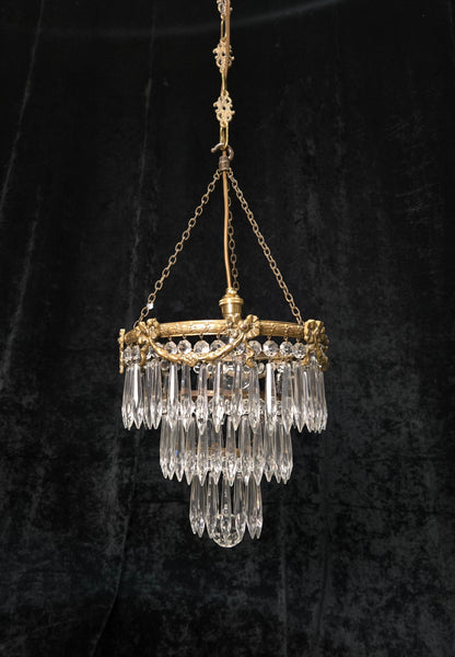 Fabulous Antique French Empire Style Brass Crystal Bows Chandelier Ceiling Light