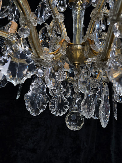 Stunning Vintage Made in Germany Marie Therese Crystal Brass 10 Light Chandelier
