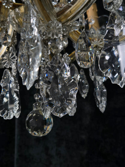 Stunning Vintage Made in Germany Marie Therese Crystal Brass 10 Light Chandelier