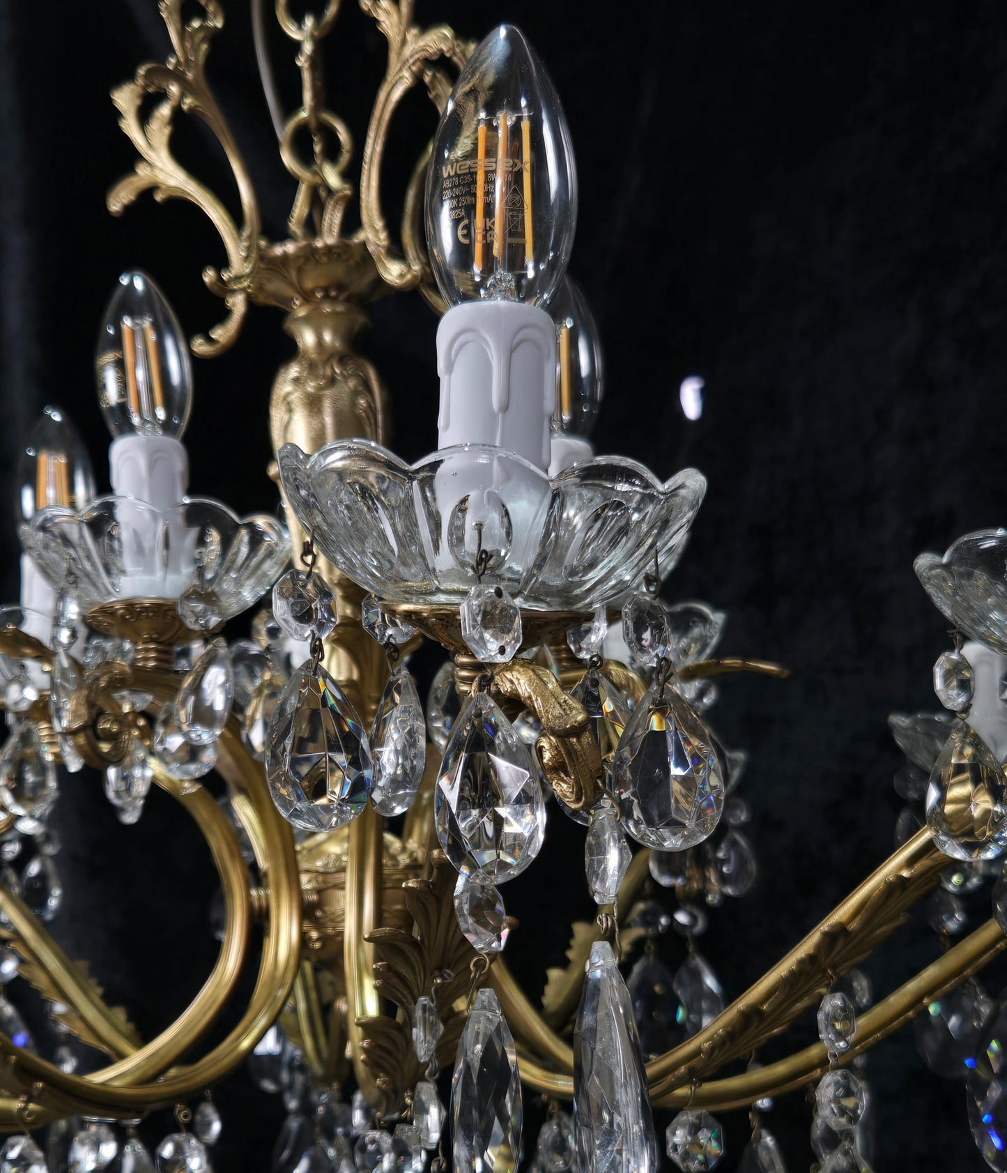 Fabulous Large Vintage Italian Heavy 10 Arm 15 Light Brass Crystal Chandelier
