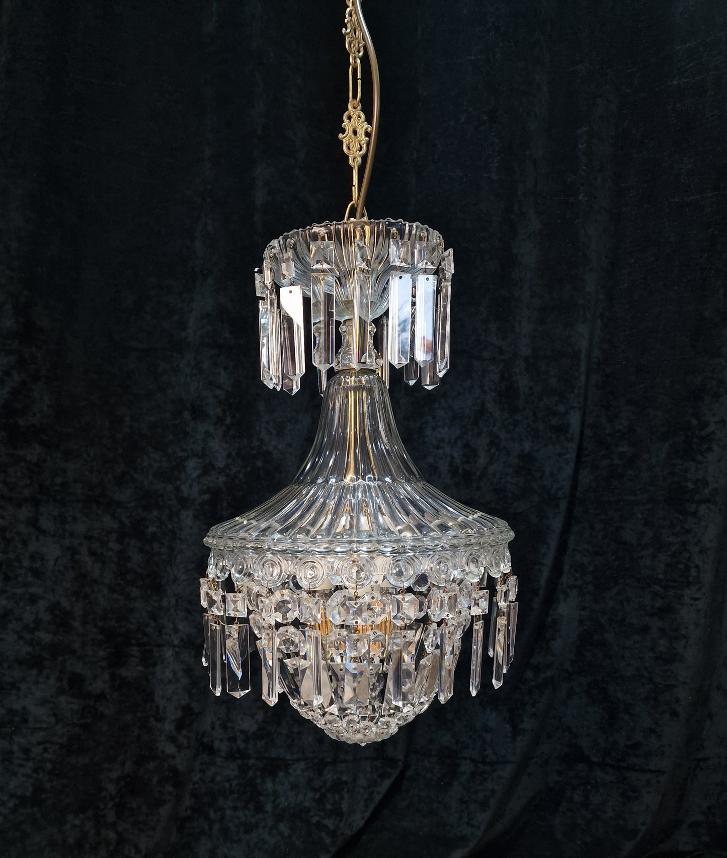 Stunning Heavy Antique French 3 Light Montgolfiere Crystal Brass Chandelier