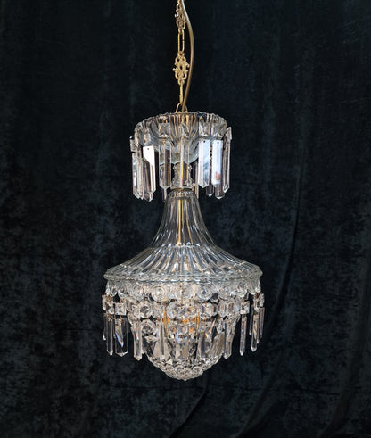 Stunning Heavy Antique French 3 Light Montgolfiere Crystal Brass Chandelier