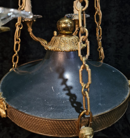 Stately Heavy Vintage French 6 Light Brass Empire Swans Lionheads Chandelier