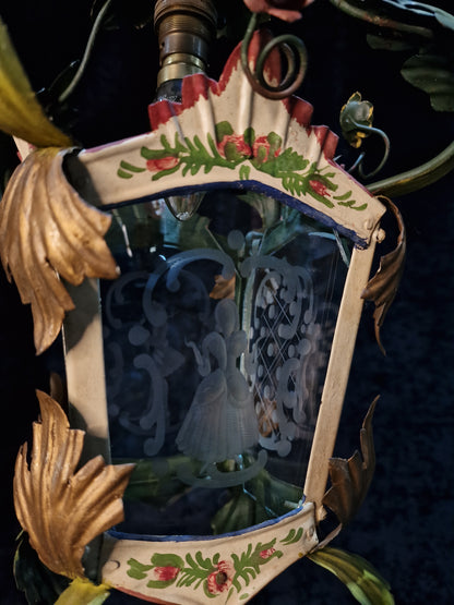 Florentine Vintage Italian Hand Painted Toleware Iron Lantern Ceiling Light