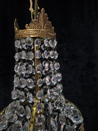 Traditional Antique French 1 Light Brass and Crystal Montgolfiere Chandelier