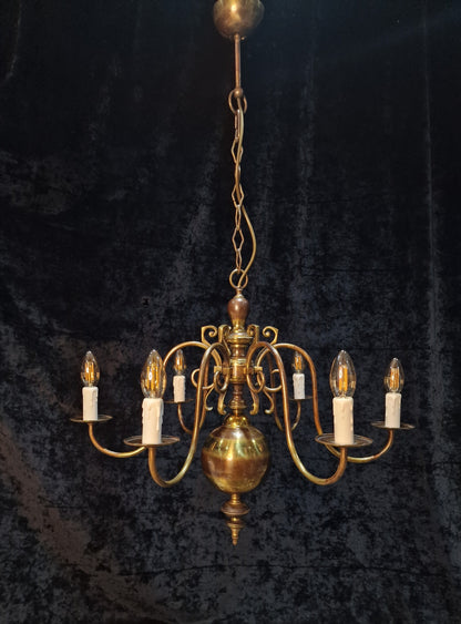 Classical Elegant Vintage 6 Arm Brass Flemish Chandelier Ceiling Light