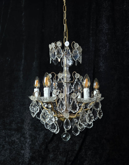 Fabulous Heavy Antique French 6 Arm Bronze Tiered Crystal Chandelier Light