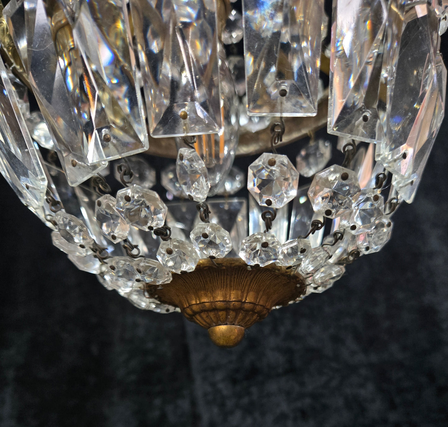 Traditional Antique French 1 Light Brass and Crystal Montgolfiere Chandelier