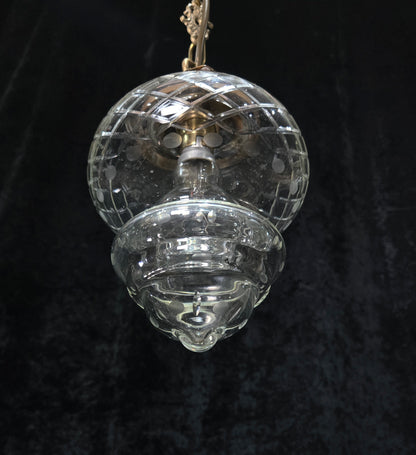 Lovely Vintage Clear Cut Glass Brass Hall Lantern Pendant Light