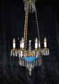 Exceptional Antique French Late 1800s 9 Arm Brass Blue Glass Crystal Chandelier