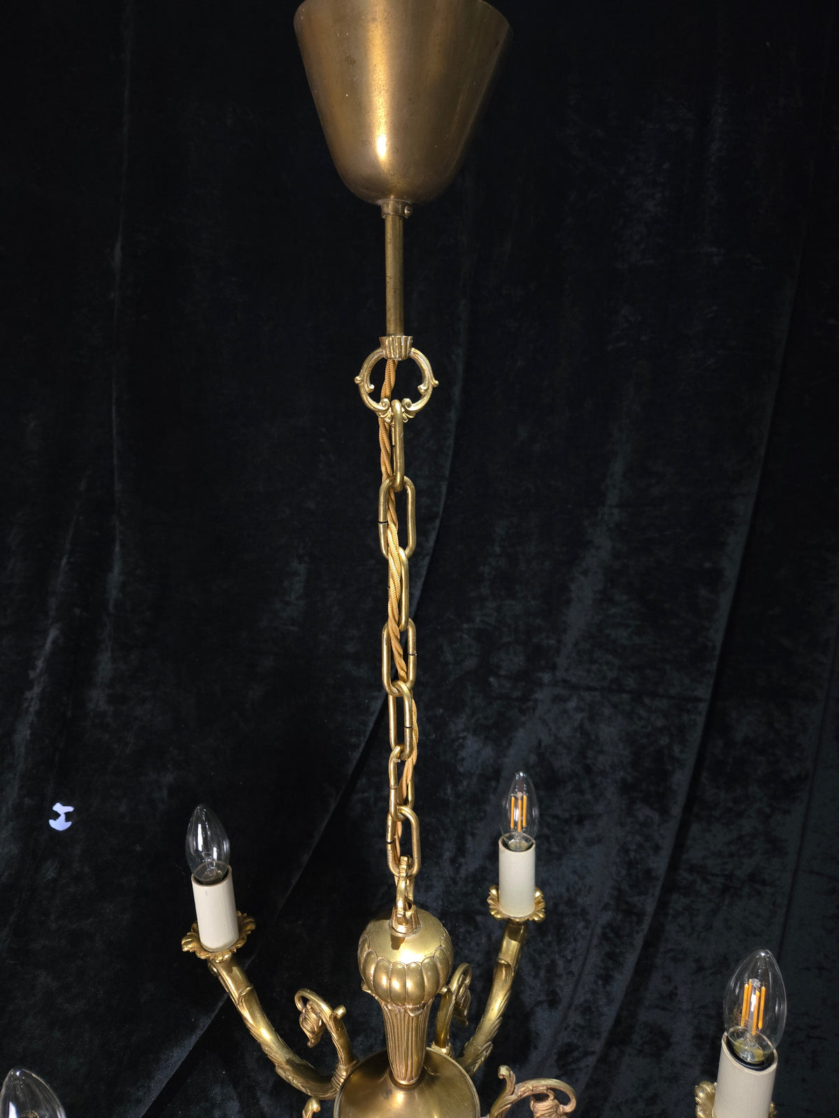 Traditional Vintage French 5 Arm Heavy Brass Flower Bud Chandelier ceiling Light