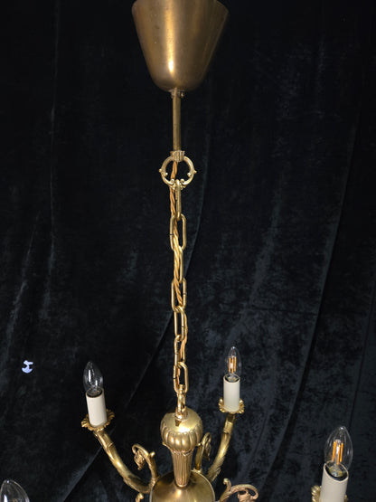Traditional Vintage French 5 Arm Heavy Brass Flower Bud Chandelier ceiling Light