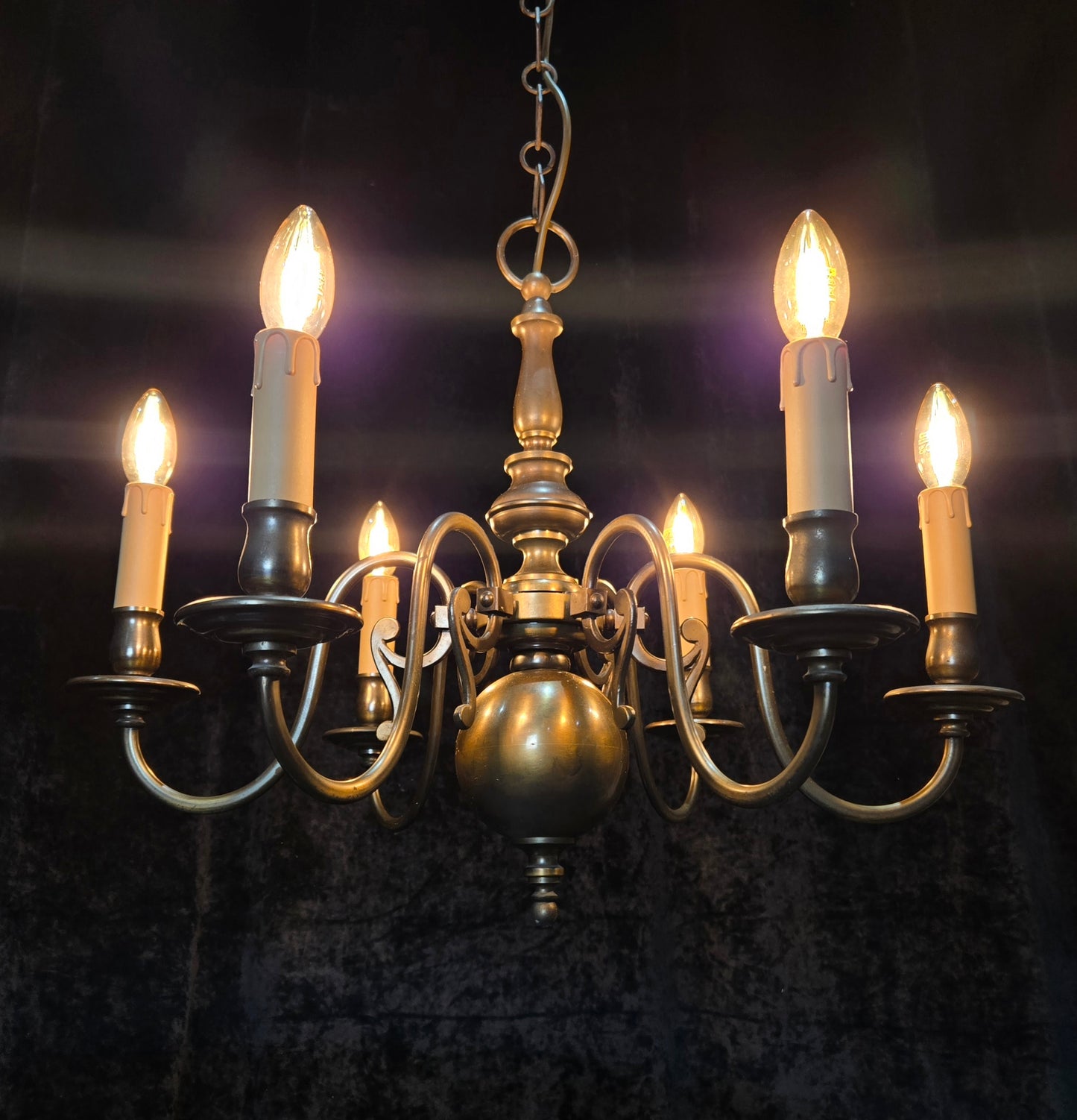 Classical Vintage 6 Arm Brass Flemish Bronze Tone Chandelier Ceiling Light