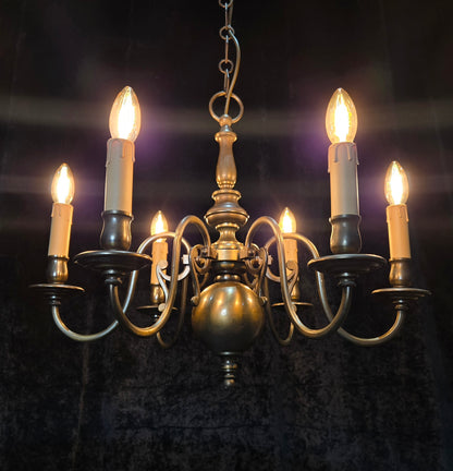 Classical Vintage 6 Arm Brass Flemish Bronze Tone Chandelier Ceiling Light