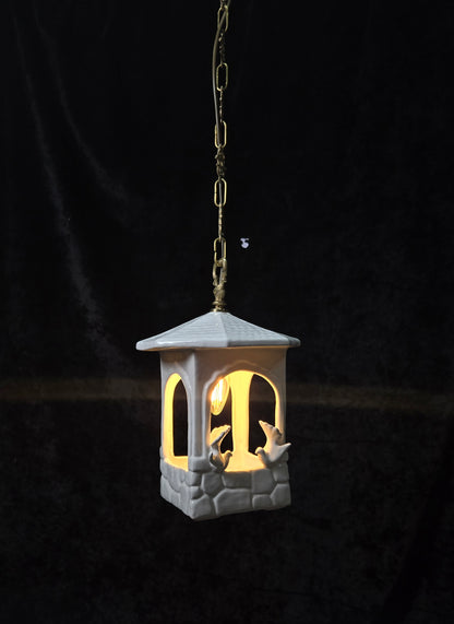 Unique Vintage White Ceramic Doves Hanging Lantern Ceiling LightUnique Vintage White Ceramic Doves Hanging Lantern Ceiling Light