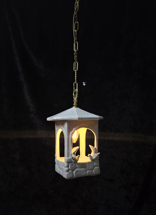 Unique Vintage White Ceramic Doves Hanging Lantern Ceiling LightUnique Vintage White Ceramic Doves Hanging Lantern Ceiling Light