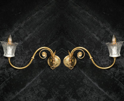 Classical Pair Antique Victorian 1 Arm Brass Swivel Gas to Electric Wall Lights