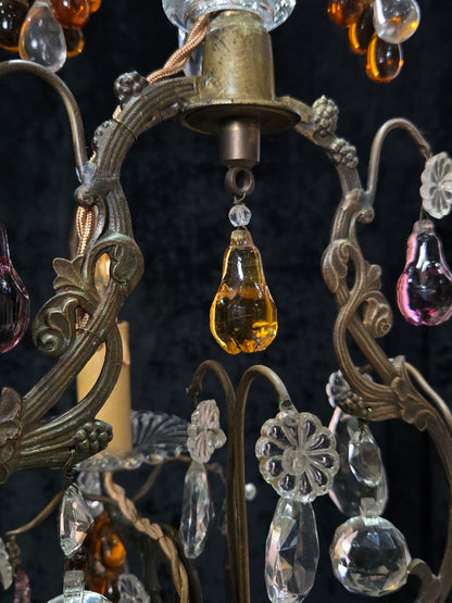Fabulous Antique French 2 Arm Caged Murano Crystal Brass Chandelier Light