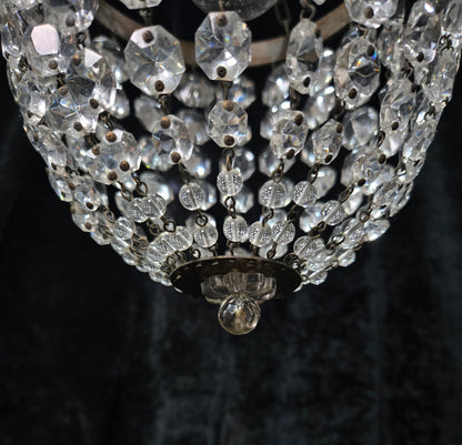 Stunning Antique French Empire Style Brass Crystal Leaf Chandelier Ceiling Light