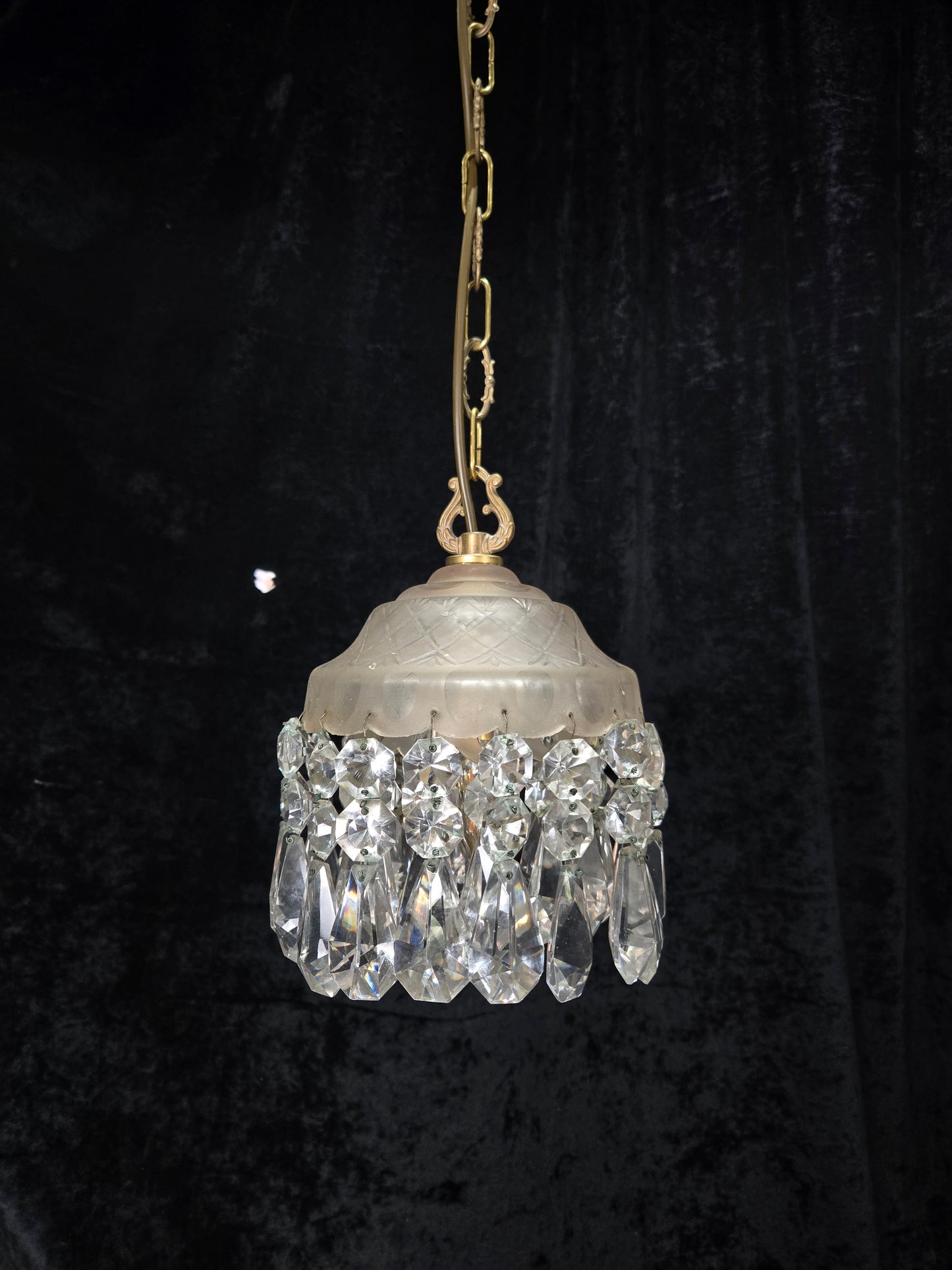 Classical Antique Czech 2 Tier Crystal Glass Brass Pendant Light Chandelier