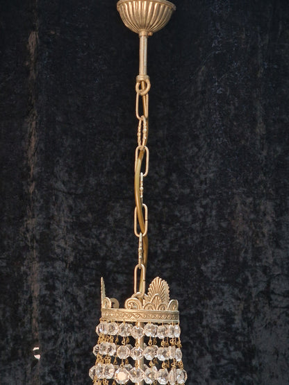 Lovely Vintage Italian Silver Bag and Tent Crystal 1 Light Chandelier Light