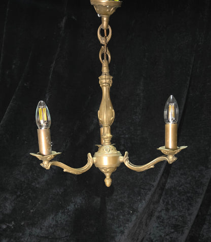 Art Nouveau Style Vintage French Bronze Veritable 3 Arm Chandelier Ceiling Light