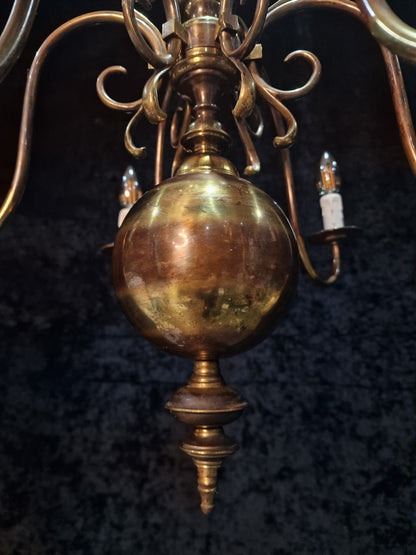 Classical Elegant Vintage 6 Arm Brass Flemish Chandelier Ceiling Light