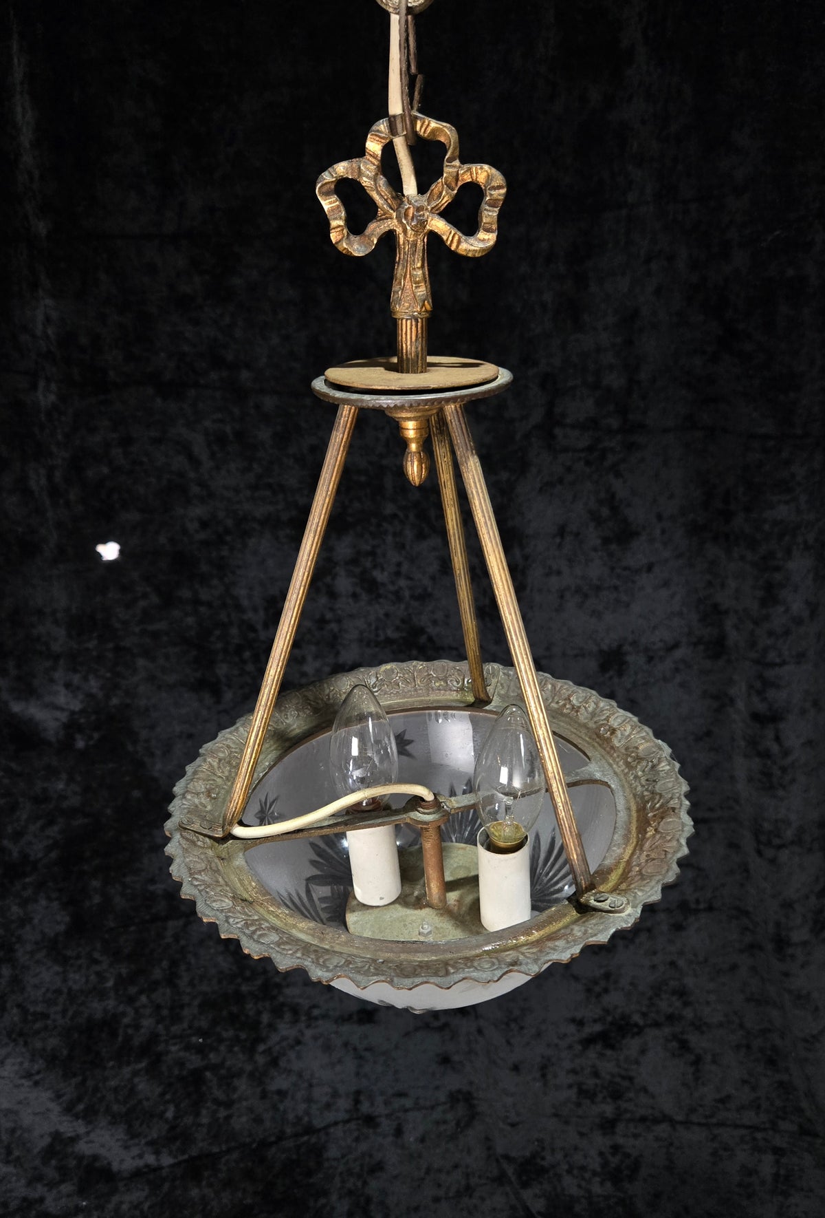 Lovely Vintage Brass Cut Glass Starburst 2 Light Spanish Lantern Chandelier