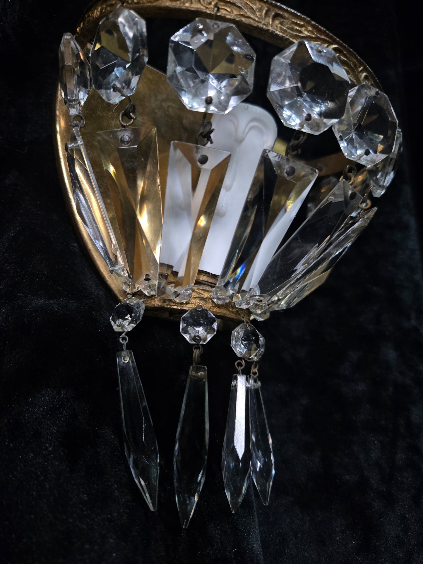 Stunning Pair Antique French Brass Crystal Montgolfiere Sconces Wall Lights