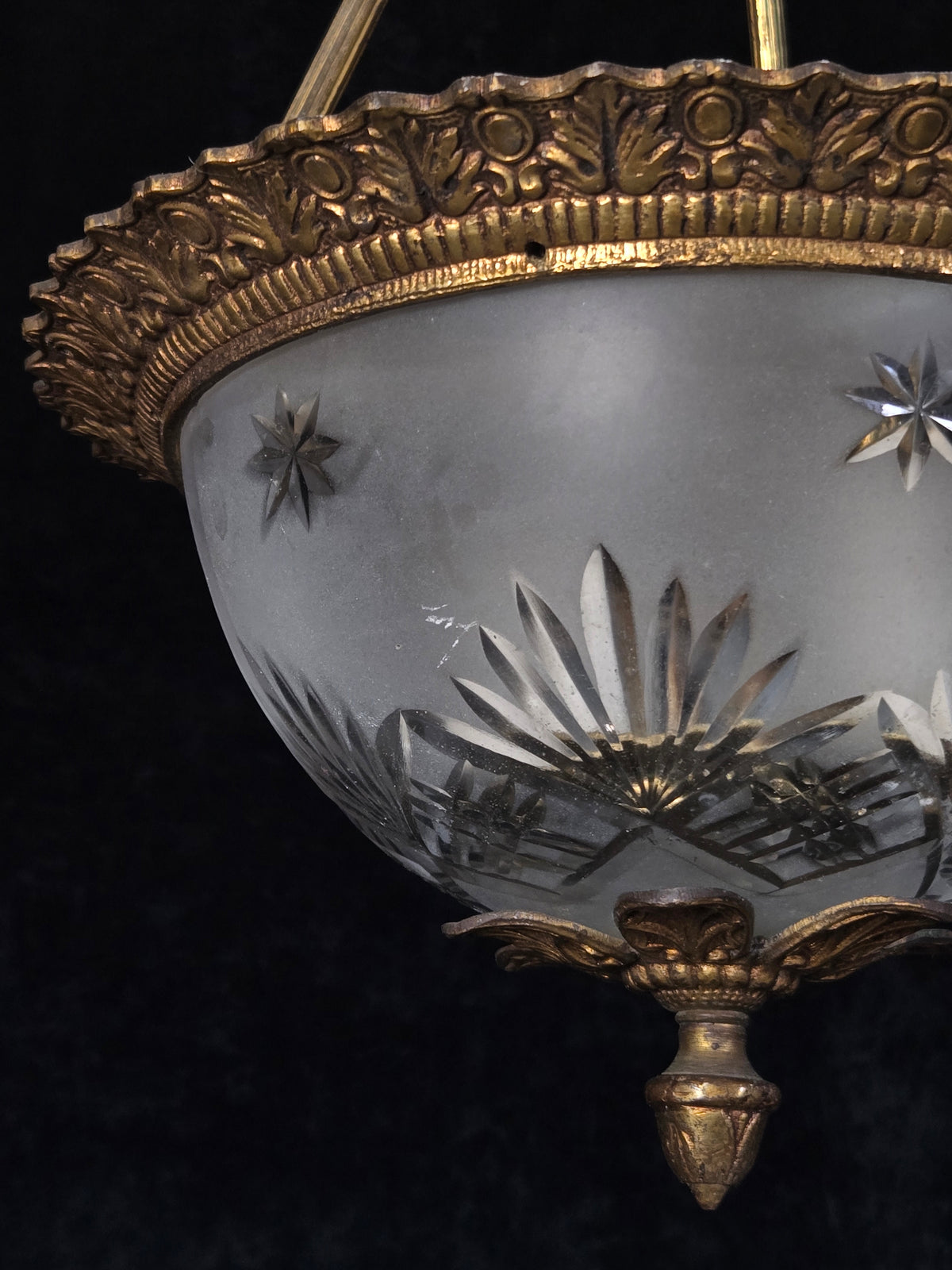 Lovely Vintage Brass Cut Glass Starburst 2 Light Spanish Lantern Chandelier