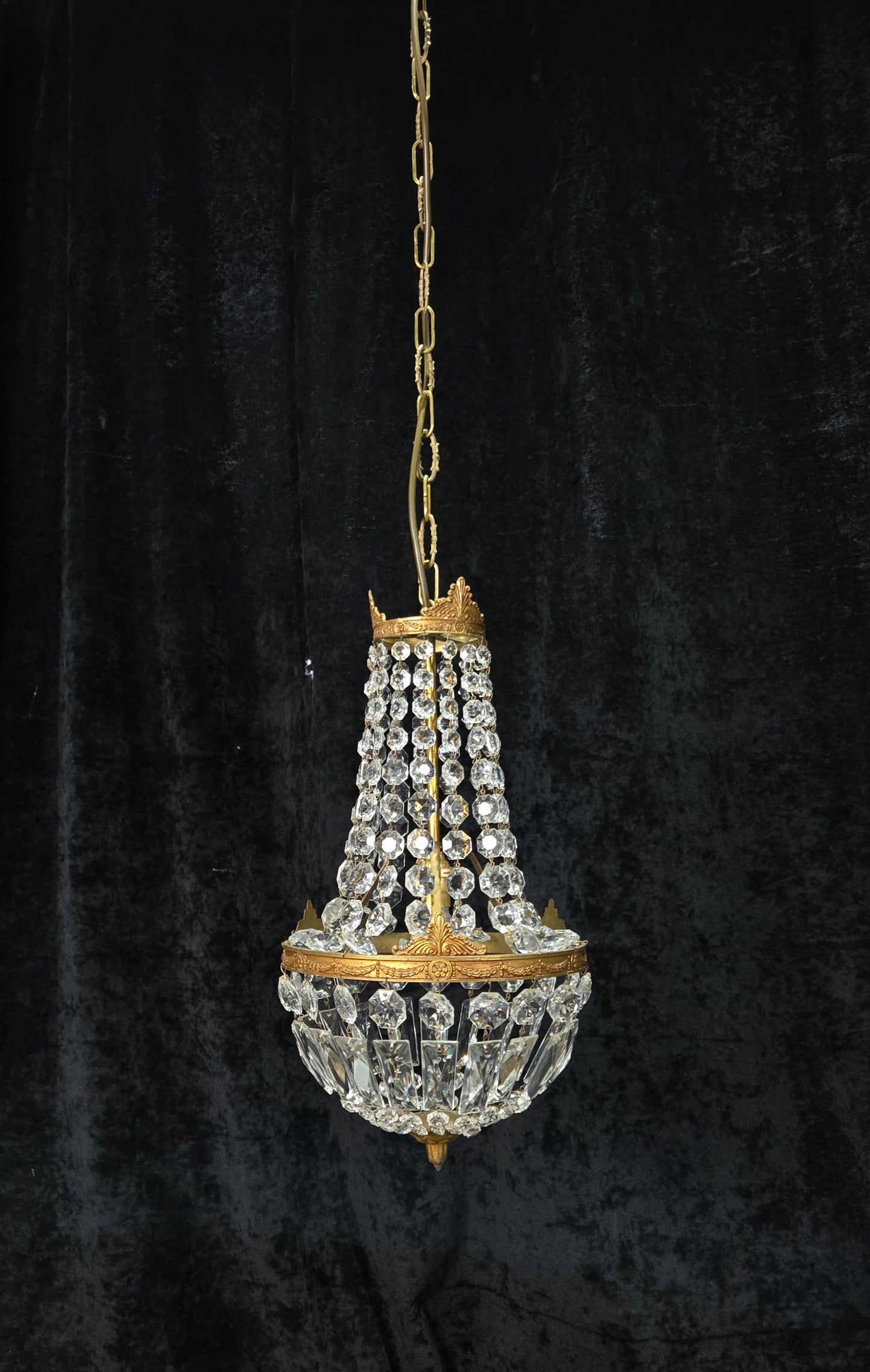 Traditional Antique French 1 Light Brass and Crystal Montgolfiere Chandelier