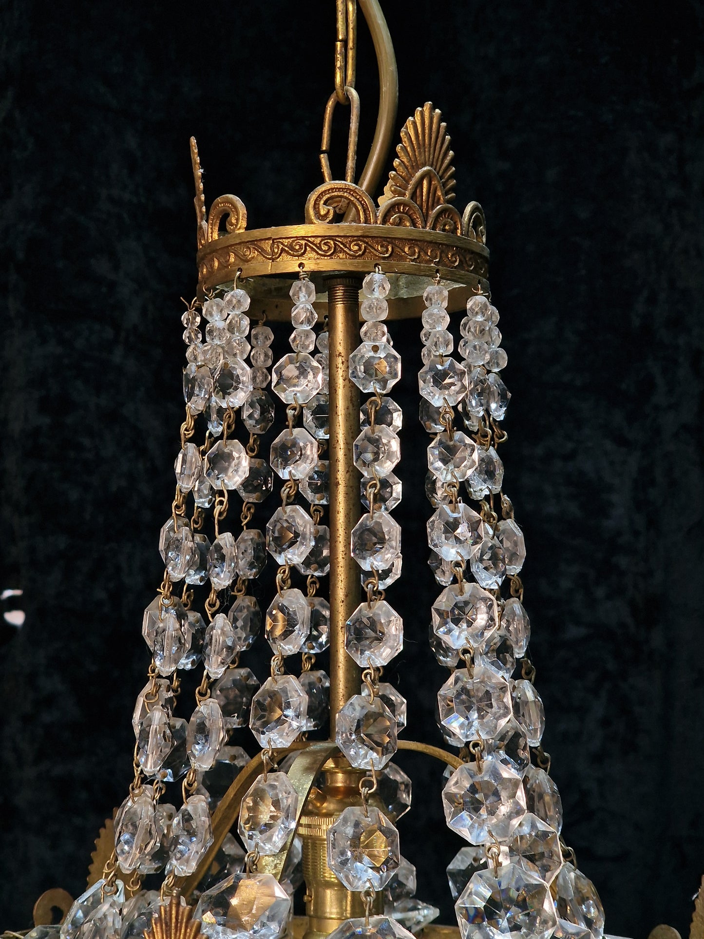 Lovely Antique French 1 Light Brass Montgolfiere Bag and Tent Chandelier Light