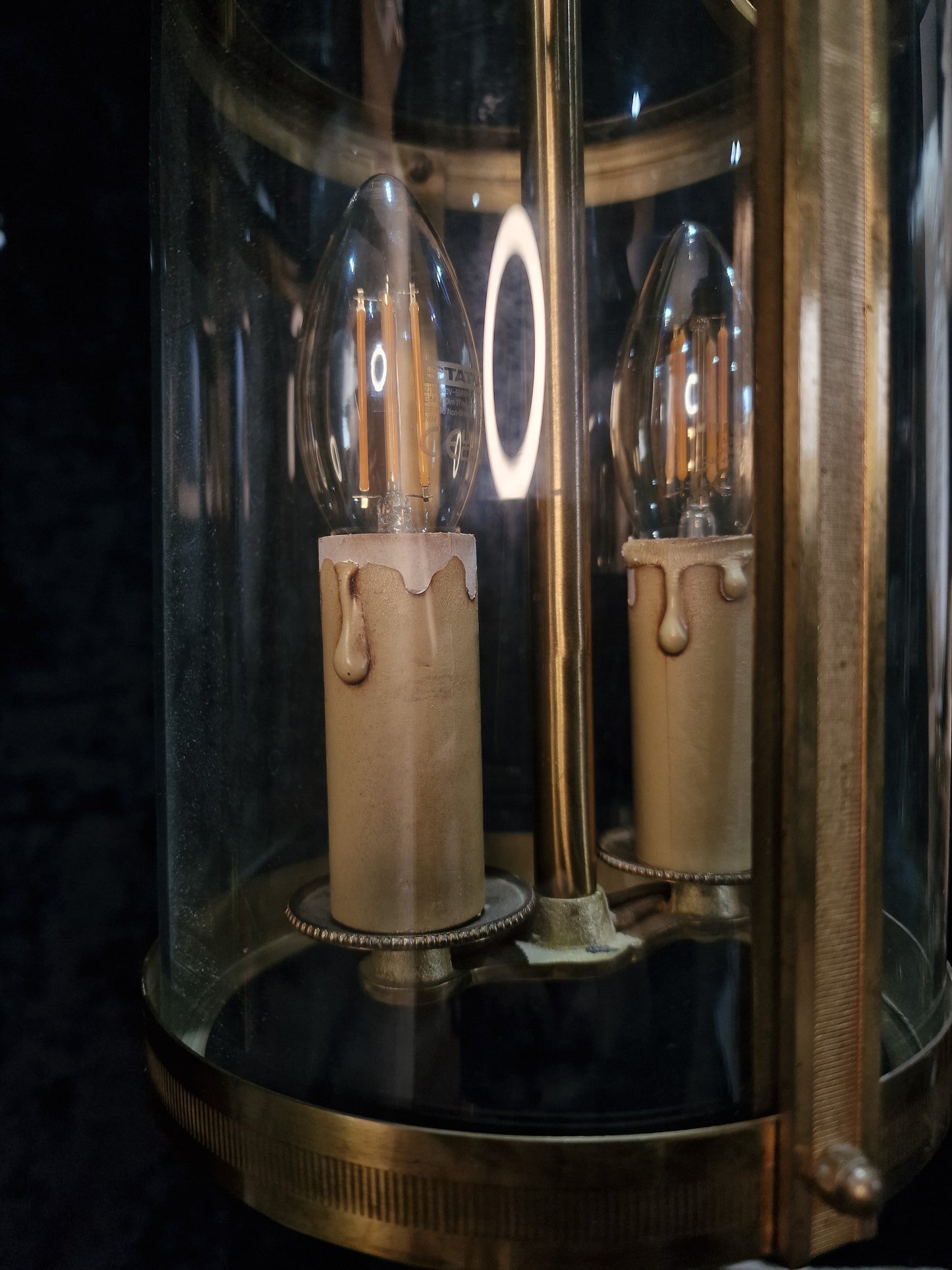 Classical Vintage French Cylinder Glass Brass 2 Light Lantern Hallway Light