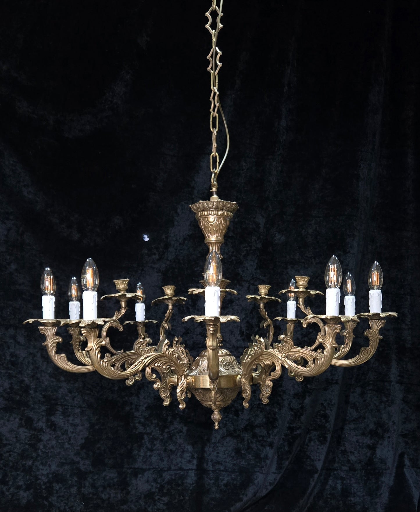 Fabulous Huge Heavy Vintage Italian Solid Brass 10 Arm 5 Candle Chandelier Light