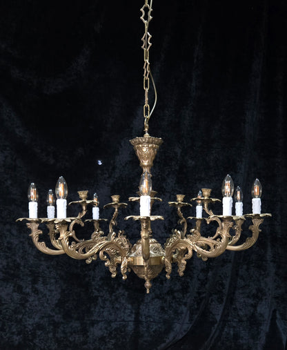 Fabulous Huge Heavy Vintage Italian Solid Brass 10 Arm 5 Candle Chandelier Light