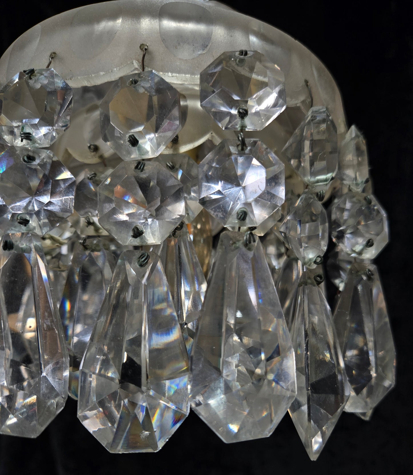 Classical Antique Czech 2 Tier Crystal Glass Brass Pendant Light Chandelier
