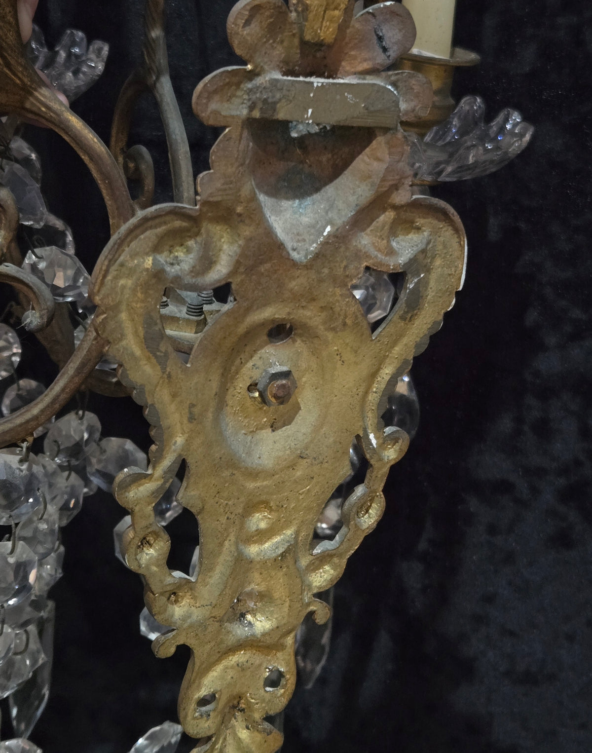 Rare Large Pair 1800s Antique Original Porteiux France Brass Candle Wall Lights