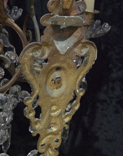 Rare Large Pair 1800s Antique Original Porteiux France Brass Candle Wall Lights