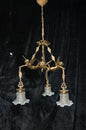 Fabulous Vintage French 3 Light Cherub Brass and Spelter Chandelier with Shades
