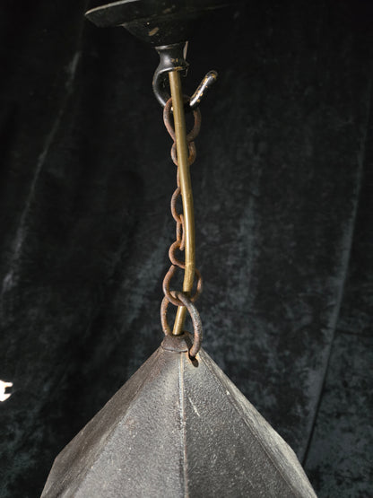 Lovely Vintage French Wrought Iron Gothic Lantern Light with Textured Glass