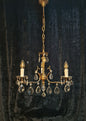 RESERVED Beautiful Vintage Italian 3 Arm Crystal Aged Brass Leaf Chandelier Ceiling Light