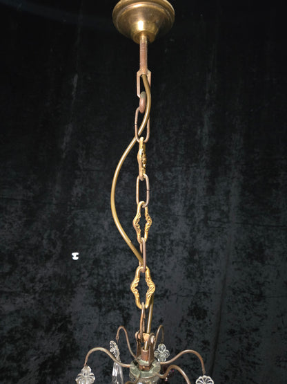 Exquisite Antique French 2 Arm Caged Murano Crystal Brass Chandelier Light