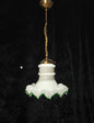 Fabulous Antique French Large Opaline Glass Shade Green Edging Brass Light