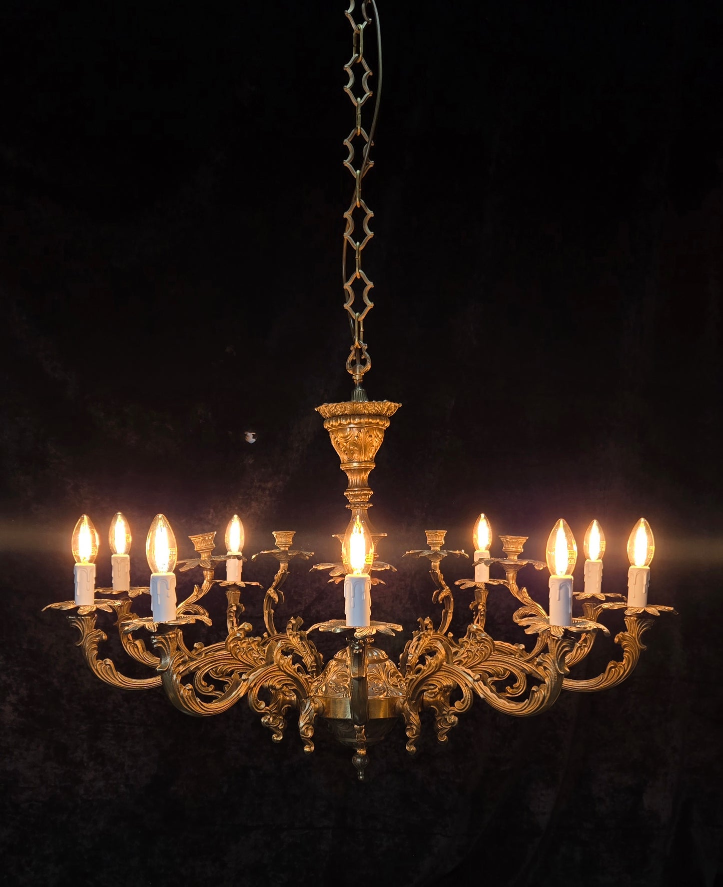 Fabulous Huge Heavy Vintage Italian Solid Brass 10 Arm 5 Candle Chandelier Light