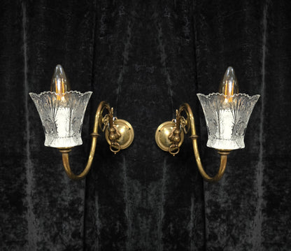 Classical Pair Antique Victorian 1 Arm Brass Swivel Gas to Electric Wall Lights